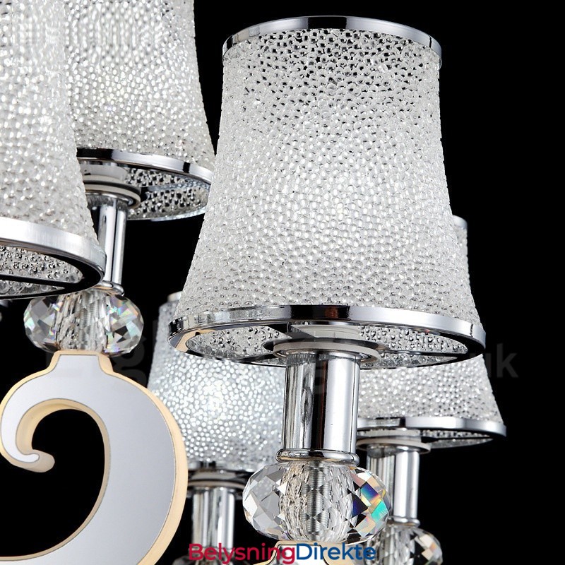 Dimbar Moderne Samtidskrone I Stål Med 12 Lys Og Glassskjerm