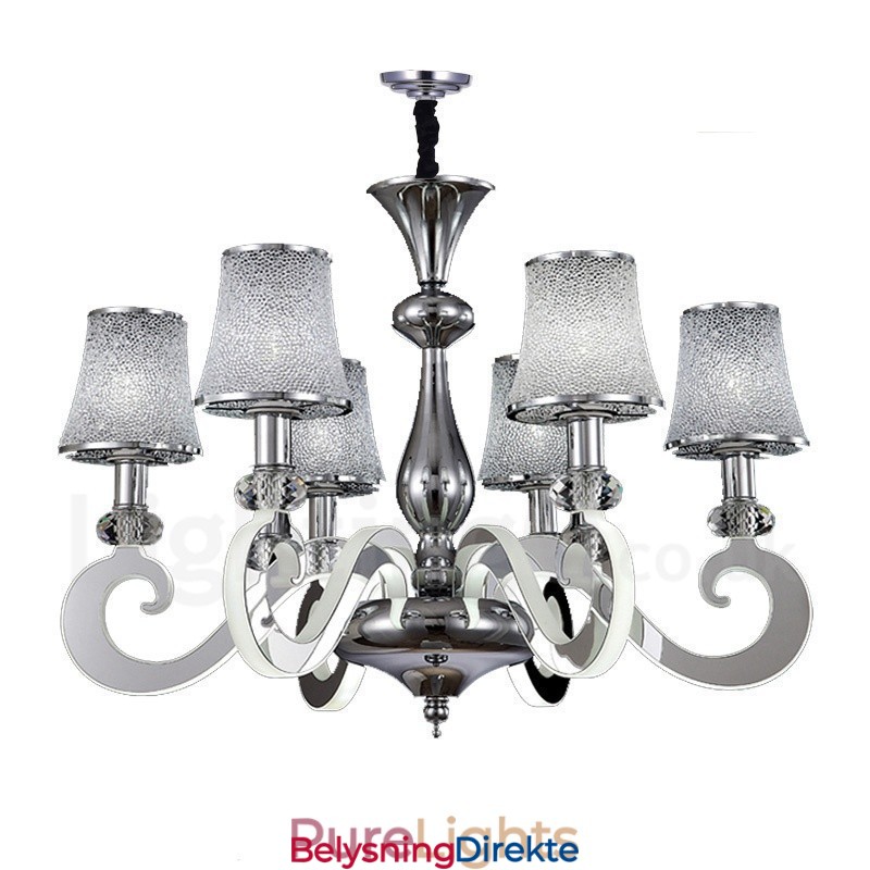 Dimbar Moderne Samtidskrone I Stål Med 6 Lys Og Glassskjerm