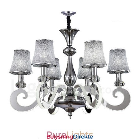 Dimbar Moderne Samtidskrone I Stål Med 6 Lys Og Glassskjerm