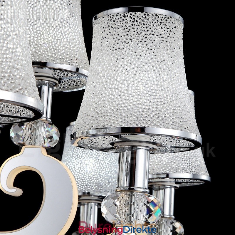 Dimbar Moderne Samtidskrone I Stål Med 6 Lys Og Glassskjerm