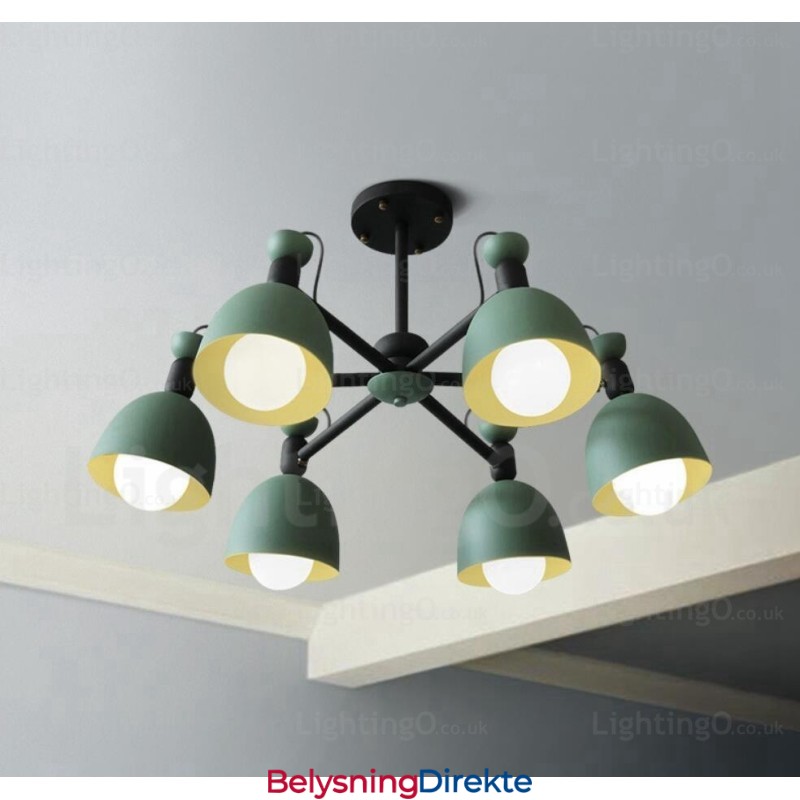 Nordisk Lysekrone Med 6 Lys Og Skjerm I Aluminiumslegering