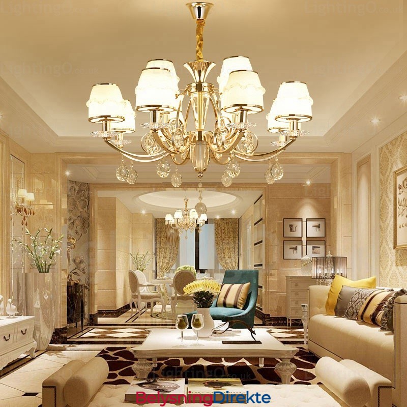 Nordisk Lysekrone Med 6 Lys Og Glassskjerm