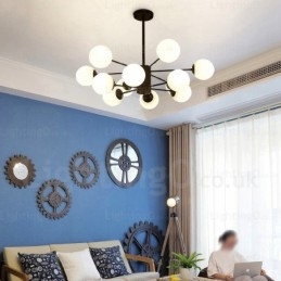 Nordisk Lysekrone Med 12 Lys Og Glassskjerm