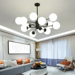 Nordisk Lysekrone Med 12 Lys Og Glassskjerm