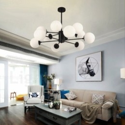 Nordisk Lysekrone Med 12 Lys Og Glassskjerm