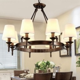 8 Lys Nordisk Landlig Rustikk Pendellampe Med Stoffskjerm