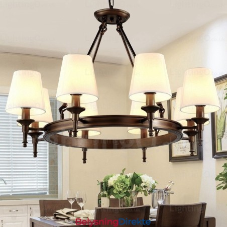 8 Lys Nordisk Landlig Rustikk Pendellampe Med Stoffskjerm