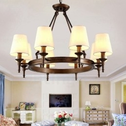 8 Lys Nordisk Landlig Rustikk Pendellampe Med Stoffskjerm