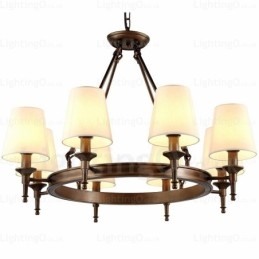 8 Lys Nordisk Landlig Rustikk Pendellampe Med Stoffskjerm