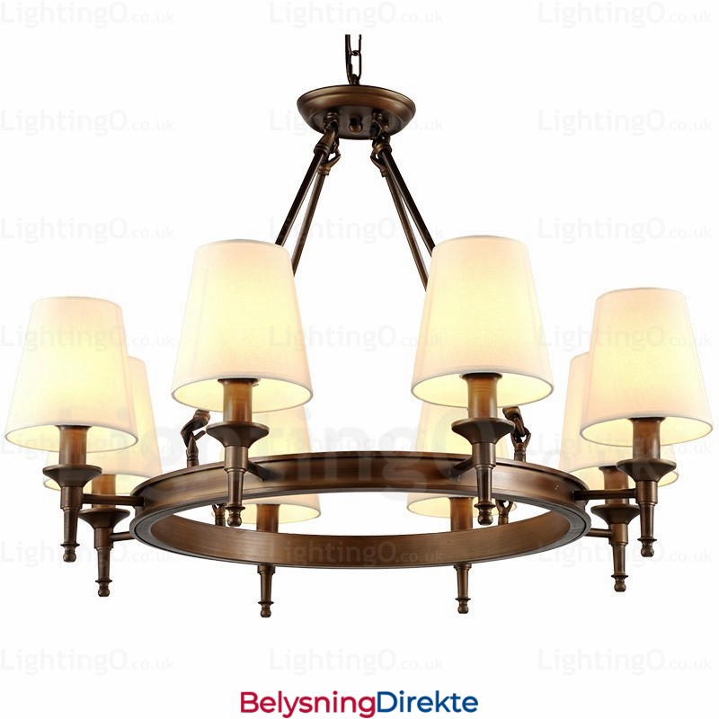 8 Lys Nordisk Landlig Rustikk Pendellampe Med Stoffskjerm