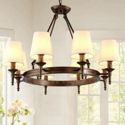 8 Lys Nordisk Landlig Rustikk Pendellampe Med Stoffskjerm