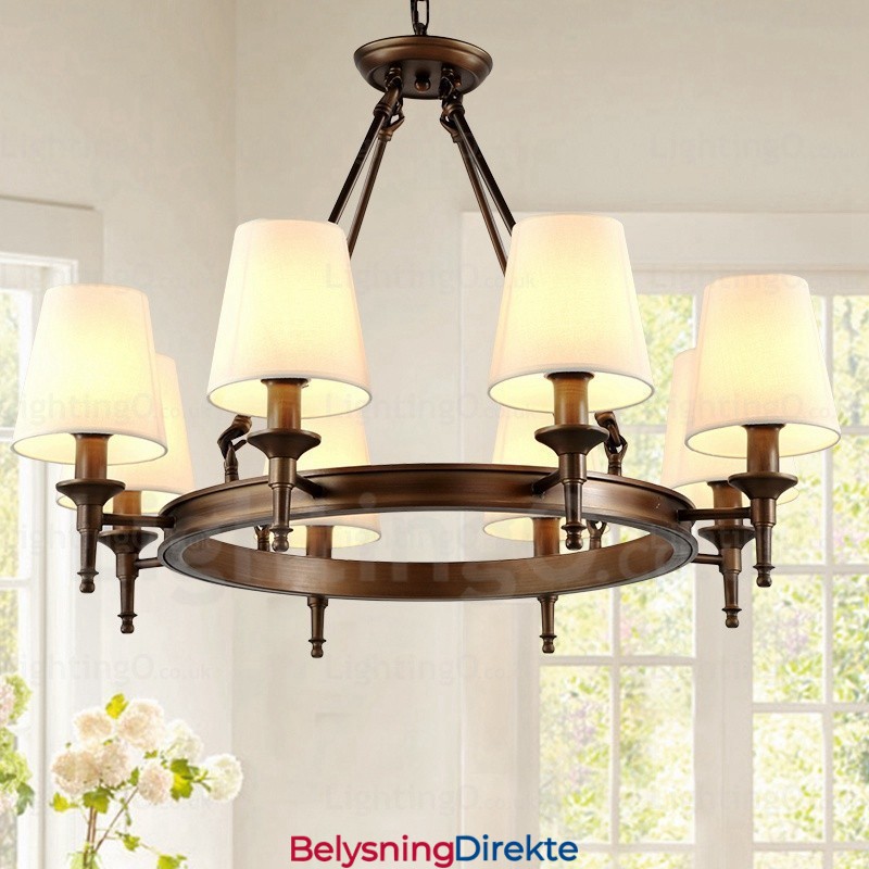 8 Lys Nordisk Landlig Rustikk Pendellampe Med Stoffskjerm