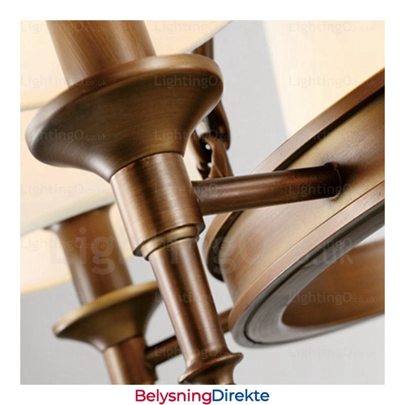 8 Lys Nordisk Landlig Rustikk Pendellampe Med Stoffskjerm