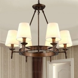 Nordisk Landlig Rustik Pendellampe Med 6 Lys Og Stoffskjerm