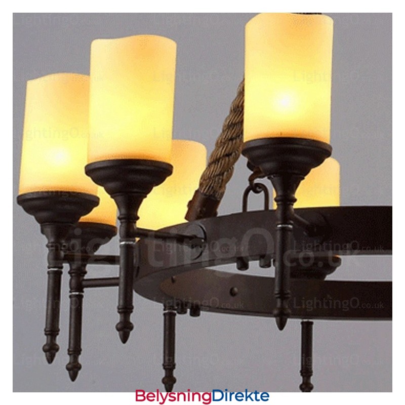 12-Lyss Landlig Rustikk Vintage Retro Pendellampe Med Glassskjerm