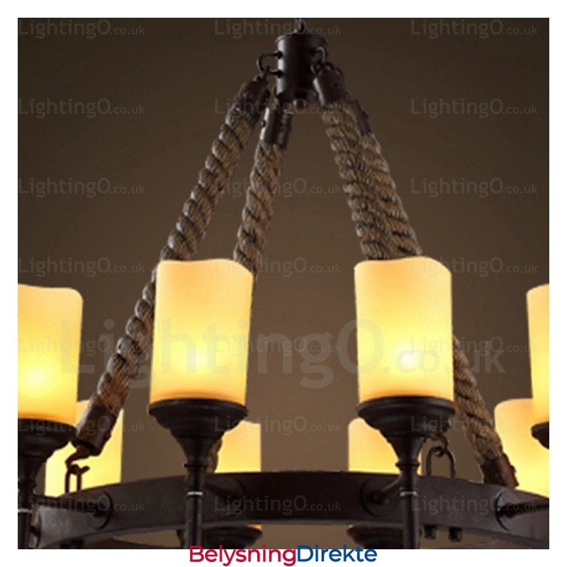 12-Lyss Landlig Rustikk Vintage Retro Pendellampe Med Glassskjerm