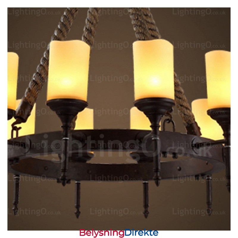 12-Lyss Landlig Rustikk Vintage Retro Pendellampe Med Glassskjerm