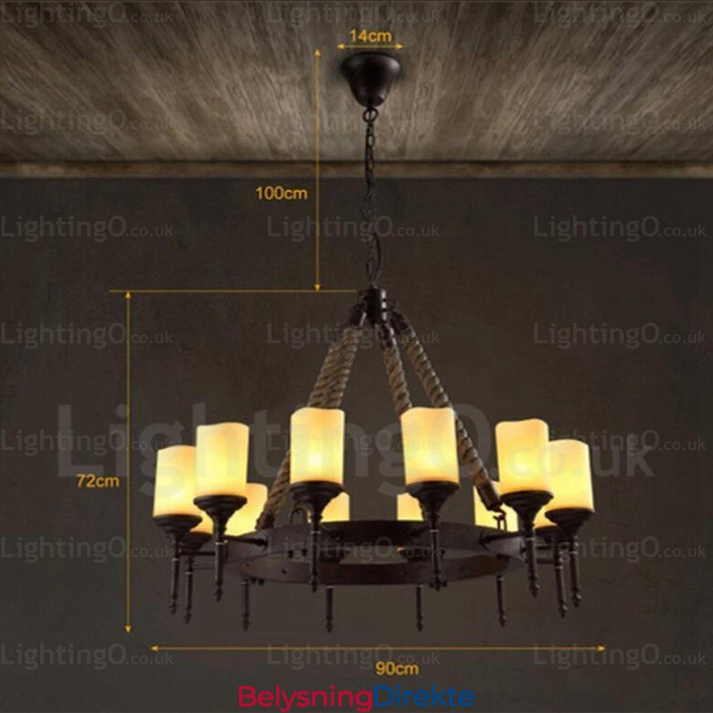 12-Lyss Landlig Rustikk Vintage Retro Pendellampe Med Glassskjerm