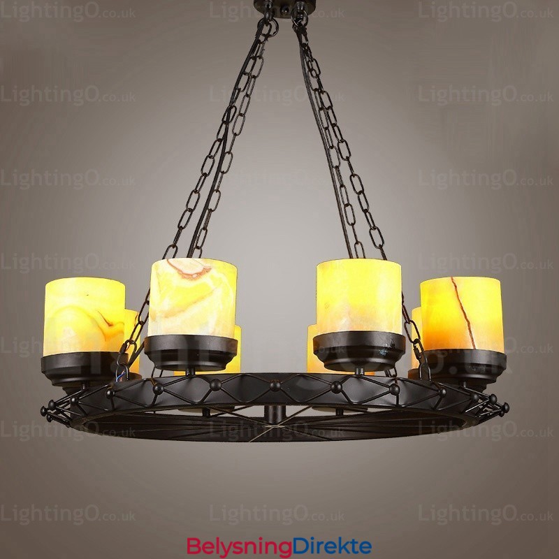 8 Lys Landlig Rustikk Vintage Retro Pendellampe Med Glassskjerm