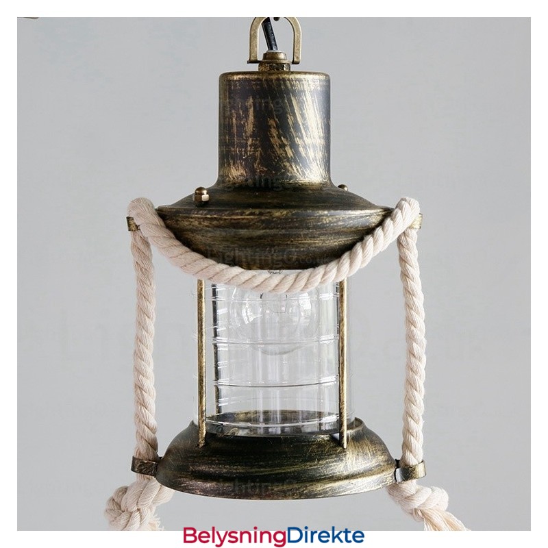 Landlig Rustikk Vintage Retro Pendellampe Med 2 Lys Og Glassskjerm