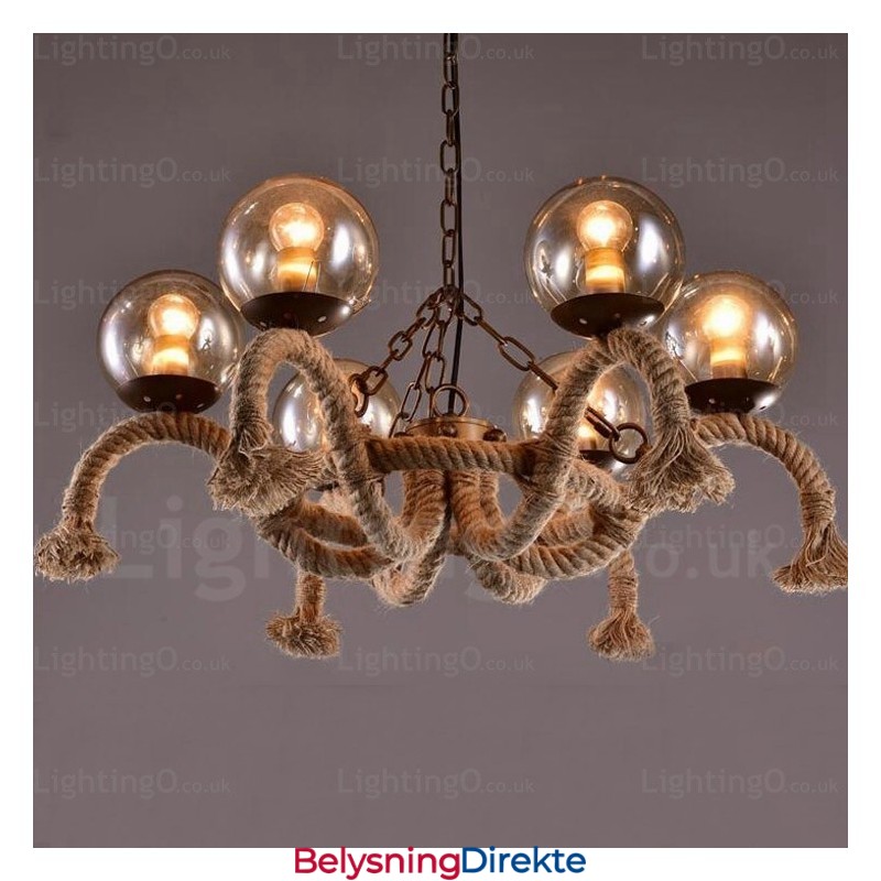 Vintage Retro Pendellampe Med 6 Lys Og Glassskjerm