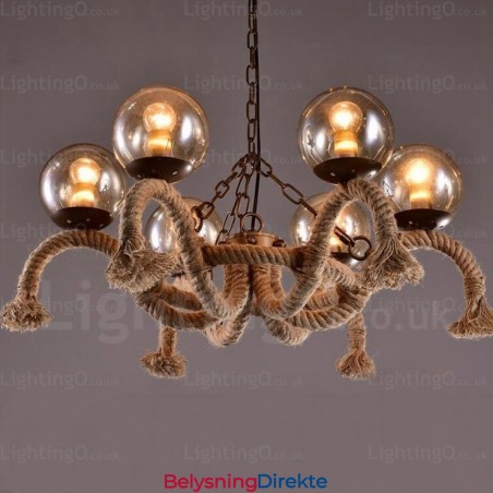 Vintage Retro Pendellampe Med 6 Lys Og Glassskjerm