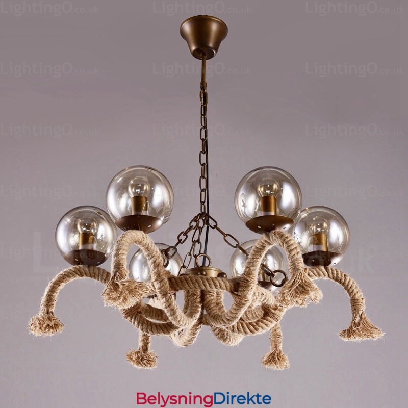 Vintage Retro Pendellampe Med 6 Lys Og Glassskjerm