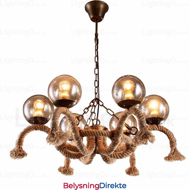 Vintage Retro Pendellampe Med 6 Lys Og Glassskjerm