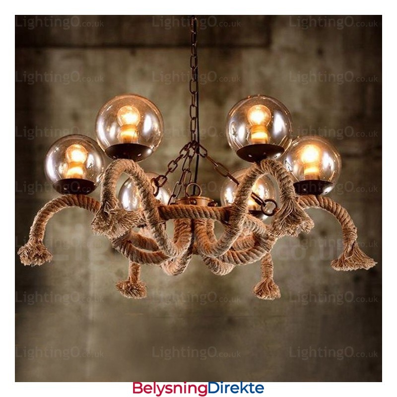 Vintage Retro Pendellampe Med 6 Lys Og Glassskjerm