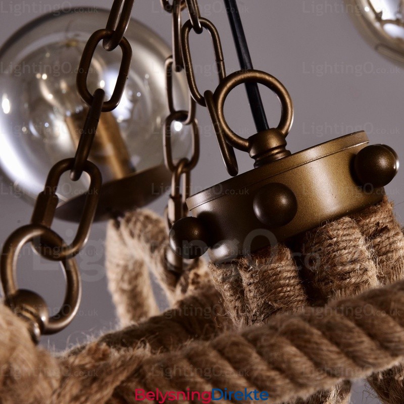 Vintage Retro Pendellampe Med 6 Lys Og Glassskjerm