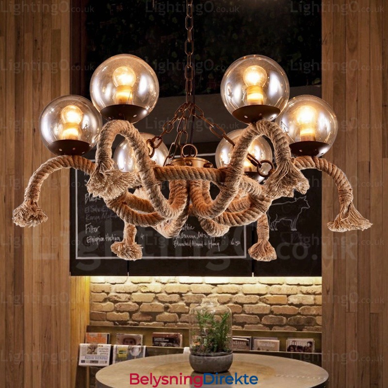 Vintage Retro Pendellampe Med 6 Lys Og Glassskjerm