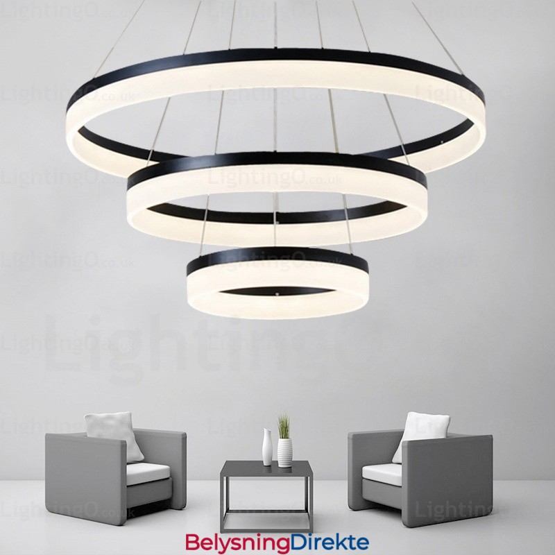 Wi-Fi Smart Dimmbar 3 Rings Moderne Samtids Pendellampe Med Akrylskjerm