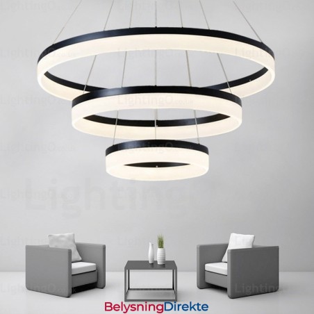Wi-Fi Smart Dimmbar 3 Rings Moderne Samtids Pendellampe Med Akrylskjerm