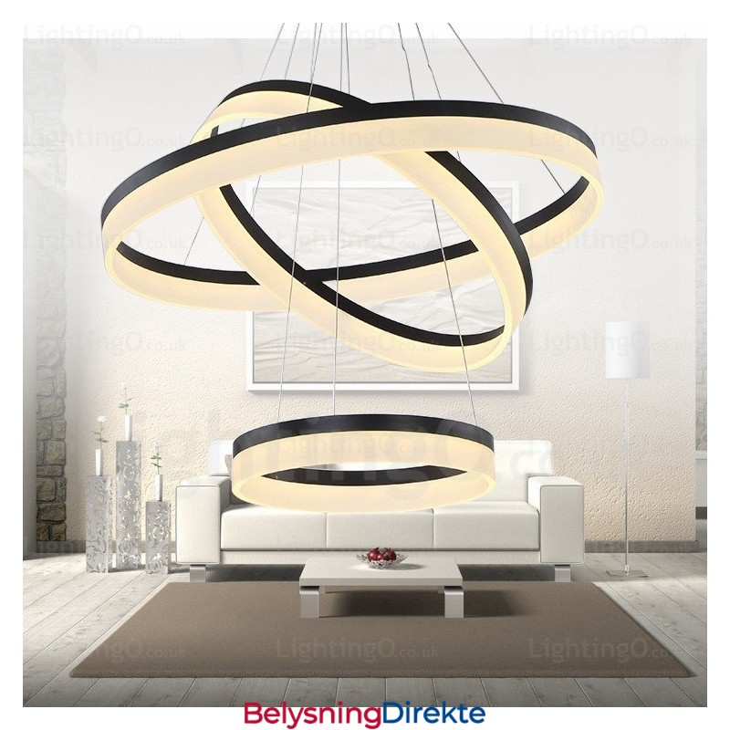 Wi-Fi Smart Dimmbar 3 Rings Moderne Samtids Pendellampe Med Akrylskjerm