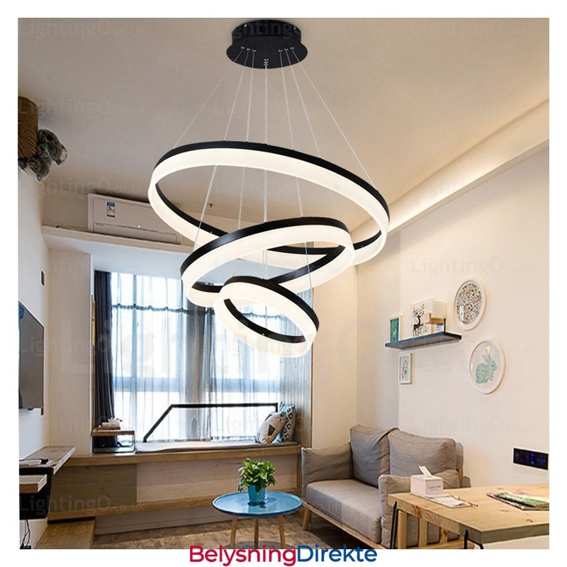 Wi-Fi Smart Dimmbar 3 Rings Moderne Samtids Pendellampe Med Akrylskjerm
