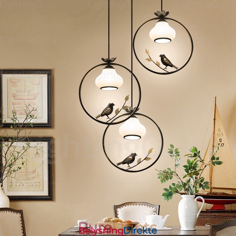 Landlig Rustik Pendellampe Med 1 Lys Og Glassskjerm