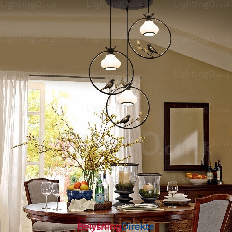 Landlig Rustik Pendellampe Med 1 Lys Og Glassskjerm