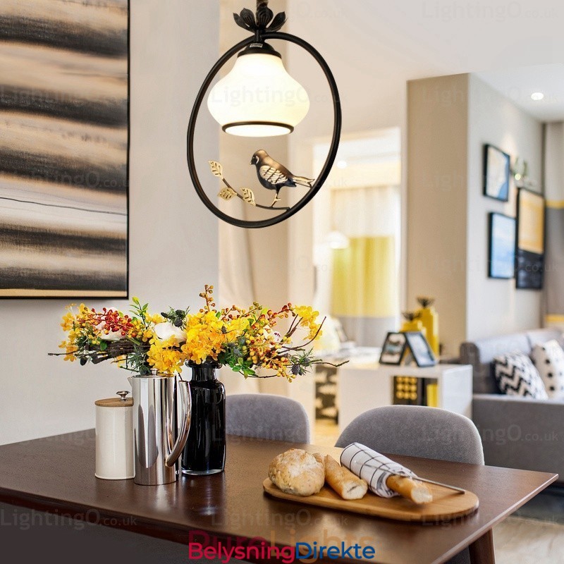 Landlig Rustik Pendellampe Med 1 Lys Og Glassskjerm