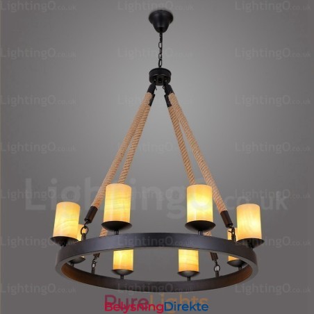 8-Lys Vintage Retro Pendellampe Med Marmorskjerm