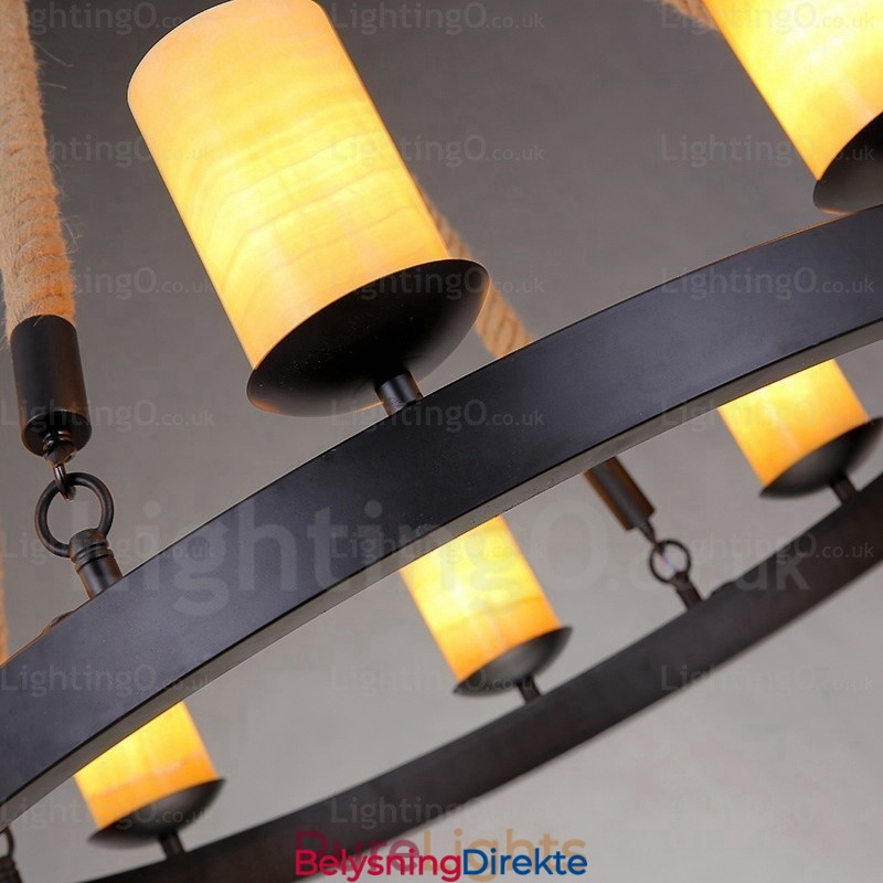 8-Lys Vintage Retro Pendellampe Med Marmorskjerm