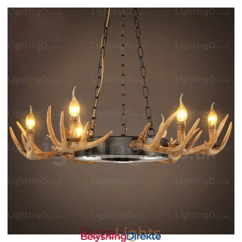 9-Lys Vintage Retro Rustikk Gevirlysekrone Anhengslampe