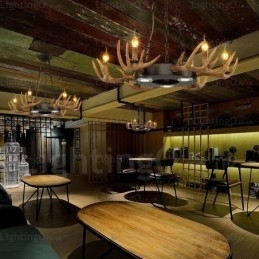 9-Lys Vintage Retro Rustikk Gevirlysekrone Anhengslampe