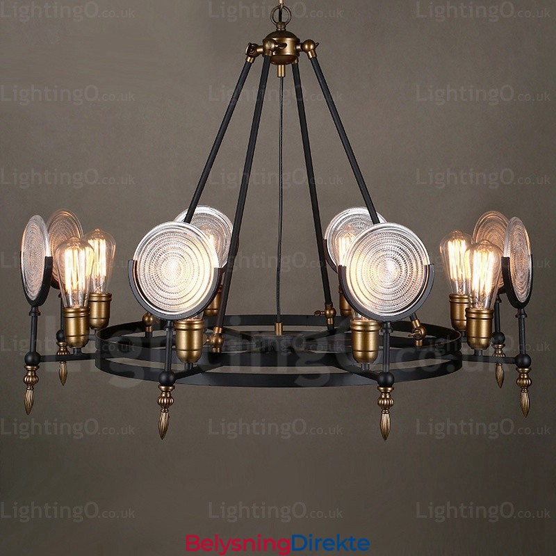 Vintage Retro Pendellampe Med 6 Lys Og Glassskjerm