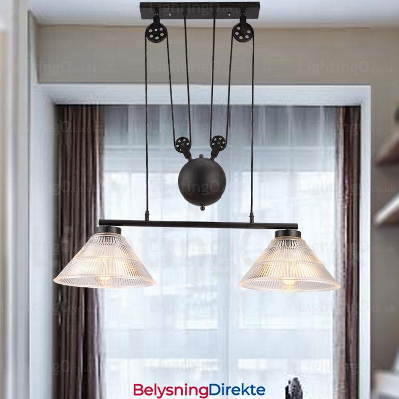 Moderne Pendellampe Med 2 Lys Og Glassskjerm