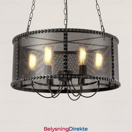 Vintage Retro Pendellampe Med 6 Lys Og Skjerm I Rustfritt Stål