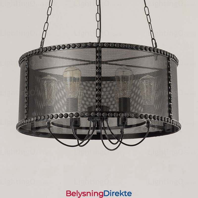 Vintage Retro Pendellampe Med 6 Lys Og Skjerm I Rustfritt Stål