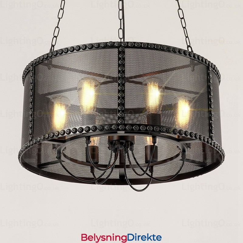 Vintage Retro Pendellampe Med 6 Lys Og Skjerm I Rustfritt Stål