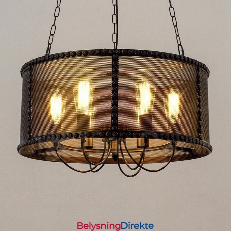 Vintage Retro Pendellampe Med 6 Lys Og Skjerm I Rustfritt Stål