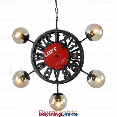 Vintage Retro Pendellampe Med 5 Lys Og Glassskjerm
