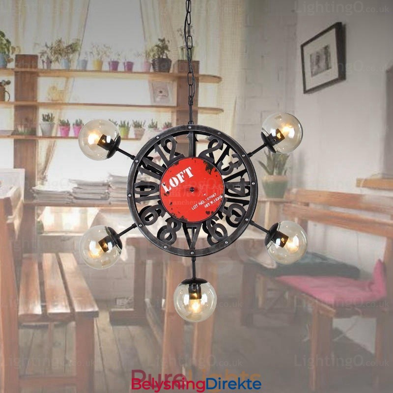 Vintage Retro Pendellampe Med 5 Lys Og Glassskjerm